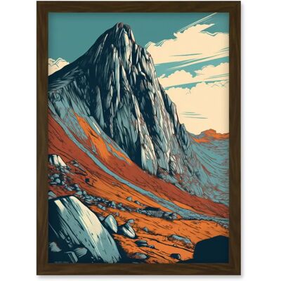 Artery8 - Tryfan Mountain Peak - Teal Brown Linocut Artery8 - Tryfan Mountain Peak - Teal Brown Linocut