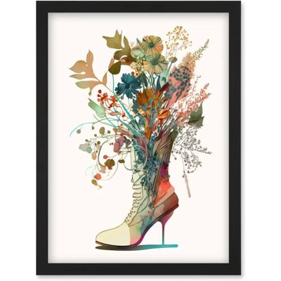 Artery8 - Wildflower Boot - Black - A4 Framed Wall Art Artery8 - Wildflower Boot - Black - A4 Framed Wall Art