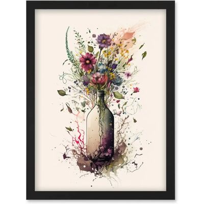 Artery8 - Spring Wildflower Floral Bouquet in a Wine Bottle - A4 - Framed - Art Print Artery8 - Spring Wildflower Floral Bouquet in a Wine Bottle - A4 - Framed - Art Print