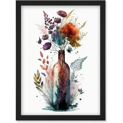 Artery8 - Wine Bottle with Spring Wildflower Bouquet - Black - Wall Art Artery8 - Wine Bottle with Spring Wildflower Bouquet - Black - Wall Art