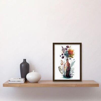 Artery8 - Wine Bottle with Wildflower - Framed - Wall Art Artery8 - Wine Bottle with Wildflower - Framed - Wall Art