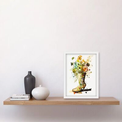 Artery8 - Wildflower Bouquet in High Heel Boot - Framed - A4 - Wall Art Artery8 - Wildflower Bouquet in High Heel Boot - Framed - A4 - Wall Art