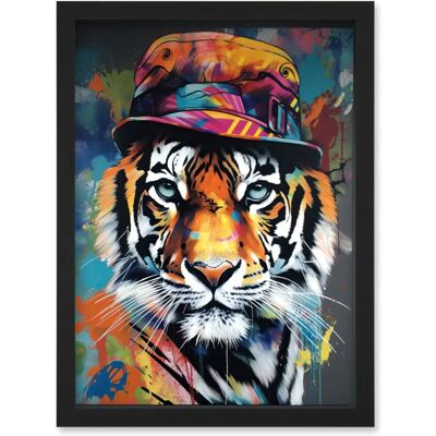 Artery8 - Tiger wearing a bucket hat - A4 - Framed - Wall Art Print Artery8 - Tiger wearing a bucket hat - A4 - Framed - Wall Art Print