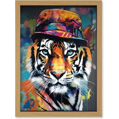 Artery8 - Tiger Wearing a Bucket Hat - Multicoloured - Framed Wall Art Artery8 - Tiger Wearing a Bucket Hat - Multicoloured - Framed Wall Art