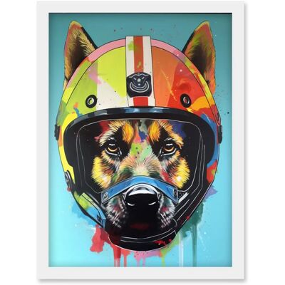 Artery8 German Shepherd Wearing Motorbike Helmet Pop Art Artwork - A4 - Framed - Art print Artery8 German Shepherd Wearing Motorbike Helmet Pop Art Artwork - A4 - Framed - Art print
