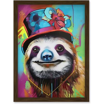 Artery8 - Sloth Wearing Ladies Summer Hat - Brown - A4 - Framed Wall Art Artery8 - Sloth Wearing Ladies Summer Hat - Brown - A4 - Framed Wall Art
