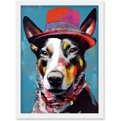Artery8 - Australian Kelpie, Red Top Hat - A4 Framed - Wall Art Artery8 - Australian Kelpie, Red Top Hat - A4 Framed - Wall Art