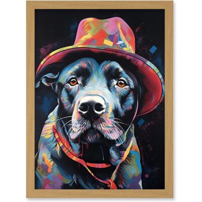 Artery8 - Pit Bull Red Cowboy Hat Portrait - Framed - Wall Art Artery8 - Pit Bull Red Cowboy Hat Portrait - Framed - Wall Art