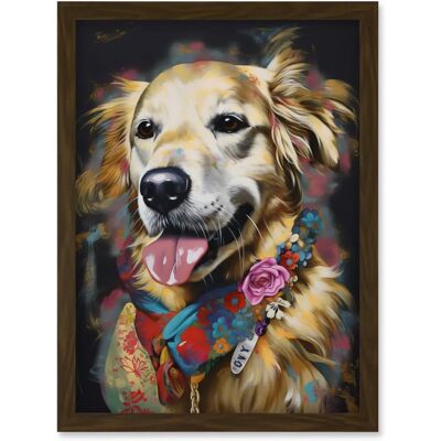 Artery8 - Golden Retriever Dog - Floral Bandana - Framed Wall Art Artery8 - Golden Retriever Dog - Floral Bandana - Framed Wall Art