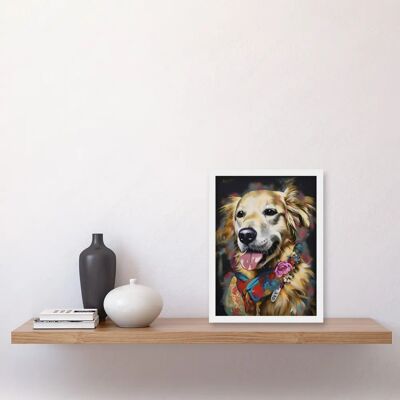 Artery8 - Golden Retriever Floral Bandana - Framed Wall Art Artery8 - Golden Retriever Floral Bandana - Framed Wall Art
