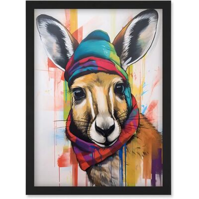 Artery8 - Kangaroo Winter Hat Scarf - A4 - Framed Wall Art Print Artery8 - Kangaroo Winter Hat Scarf - A4 - Framed Wall Art Print