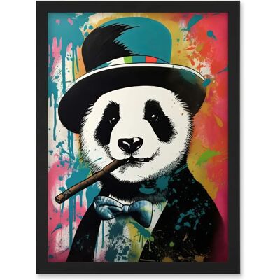 Artery8 - Panda Bear in Blue Top Hat - Framed - Art Print Artery8 - Panda Bear in Blue Top Hat - Framed - Art Print