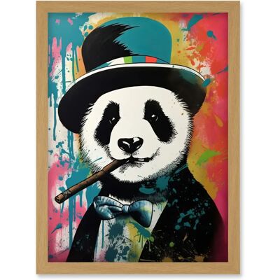 Artery8 - Panda Bear Blue Top Hat Cigar - Framed - A4 - Art Print Artery8 - Panda Bear Blue Top Hat Cigar - Framed - A4 - Art Print