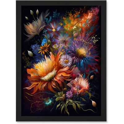 Artery8 - Wildflower Bouquet - Pink Blue Orange - Framed Wall Art Artery8 - Wildflower Bouquet - Pink Blue Orange - Framed Wall Art