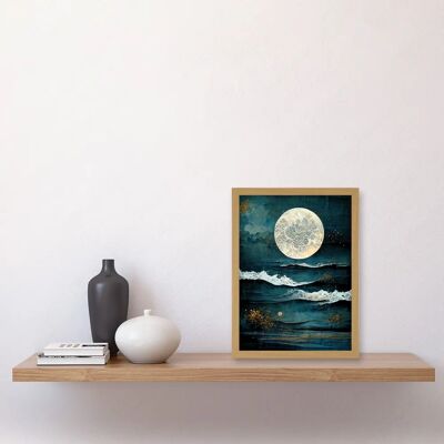 Artery8 - MoonSeascape - Golden - A4 - Framed Wall Art Artery8 - MoonSeascape - Golden - A4 - Framed Wall Art