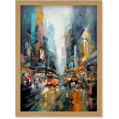 Artery8 - New York City Rainy Day Cityscape - Light Oak - A4 - Framed Wall Art Print Artery8 - New York City Rainy Day Cityscape - Light Oak - A4 - Framed Wall Art Print