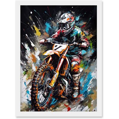 Artery8 - Motocross Race Driver 7 - White - Wall Art Print Artery8 - Motocross Race Driver 7 - White - Wall Art Print