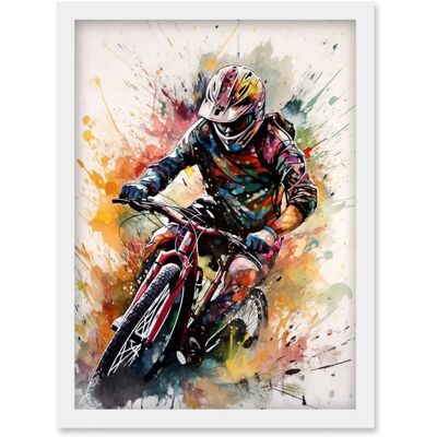 Artery8 - Mountain Biker Action Shot - Paint Splat - A4 - Framed Wall Art - en Artery8 - Mountain Biker Action Shot - Paint Splat - A4 - Framed Wall Art - en