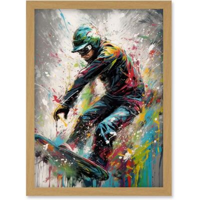 Artery8 Snowboarding Extreme Sport Artwork Framed A4 light oak Wall Art Artery8 Snowboarding Extreme Sport Artwork Framed A4 light oak Wall Art