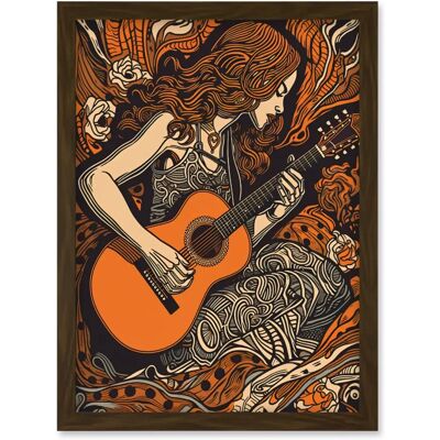 Artery8 - Woman Playing Guitar in Rose Field - Wall Art Print Artery8 - Woman Playing Guitar in Rose Field - Wall Art Print