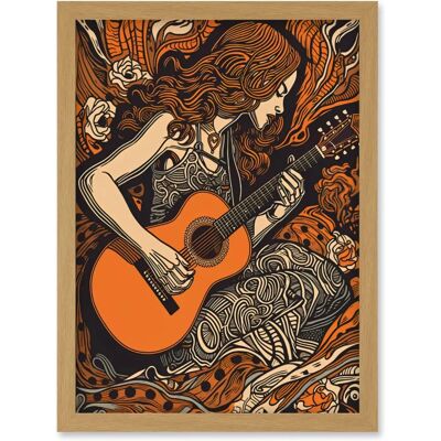 Artery8 - Woman Playing Guitar in Rose Field - A4 - Framed Wall Art Print Artery8 - Woman Playing Guitar in Rose Field - A4 - Framed Wall Art Print