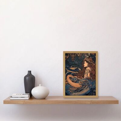 Artery8 - Little Mermaid and Aquatic Animals Illustration - A4 - Framed - Wall Art Artery8 - Little Mermaid and Aquatic Animals Illustration - A4 - Framed - Wall Art