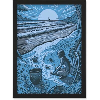Artery8 - Beachcombing Coastal Landscape - Blue - A4 - art print Artery8 - Beachcombing Coastal Landscape - Blue - A4 - art print