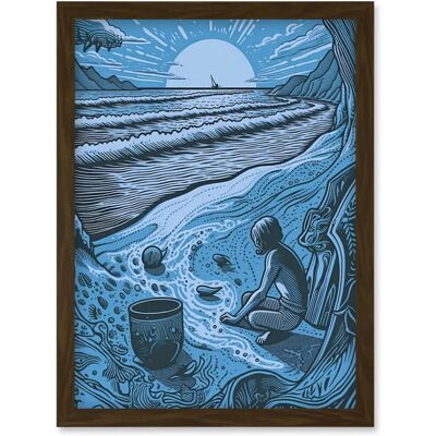 Artery8 - Beachcombing Coastal Landscape - Blue - A4 - Wall Art Artery8 - Beachcombing Coastal Landscape - Blue - A4 - Wall Art