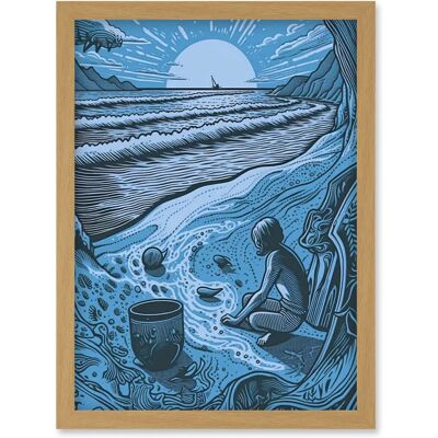 Artery8 - Beachcombing Coastal Landscape - Blue - Wall Art Artery8 - Beachcombing Coastal Landscape - Blue - Wall Art