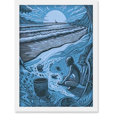 Artery8 - Beachcombing Coastal Landscape - Blue - Wall Art Artery8 - Beachcombing Coastal Landscape - Blue - Wall Art