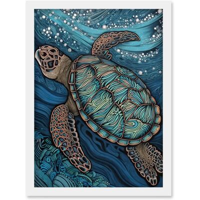 Artery8 - Vibrant Sea Turtle Swimming Under the Surface Artwork - A4 - White frame - Framed Wall Art Artery8 - Vibrant Sea Turtle Swimming Under the Surface Artwork - A4 - White frame - Framed Wall Art