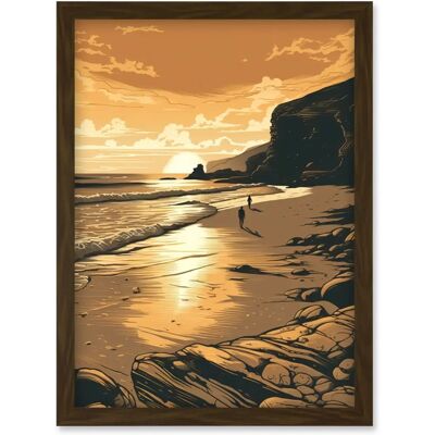 Artery8 - Couple walking on the Beach at Sunset - brown - A4 - Framed - Wall Art Artery8 - Couple walking on the Beach at Sunset - brown - A4 - Framed - Wall Art
