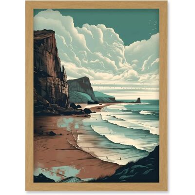 Artery8 - Bay with Cliffs - Coastal Landscape - Light Oak - A4 - Wall Art Artery8 - Bay with Cliffs - Coastal Landscape - Light Oak - A4 - Wall Art