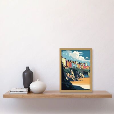 Artery8 - Tenby Harbour Beach Coastal Town Illustration - A4 - Framed - Wall Art Artery8 - Tenby Harbour Beach Coastal Town Illustration - A4 - Framed - Wall Art