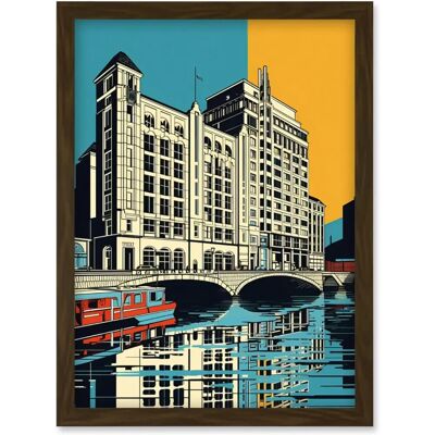 Artery8 - Leeds City Waterfront Modern Linocut Illustration - A4 Artery8 - Leeds City Waterfront Modern Linocut Illustration - A4