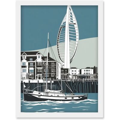 Artery8 - Portsmouth Historic Dockyard with Spinnaker Tower Artwork - White - A4 - Framed Wall Art Print Artery8 - Portsmouth Historic Dockyard with Spinnaker Tower Artwork - White - A4 - Framed Wall Art Print