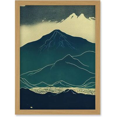 Artery8 Scottish Highlands Lake Mountains Blue Linocut - A4 - Light Oak - Art Print Artery8 Scottish Highlands Lake Mountains Blue Linocut - A4 - Light Oak - Art Print
