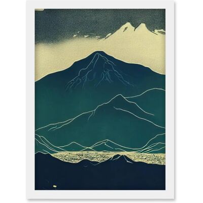 Artery8 - Scottish Highlands - Blue Linocut - Framed - Wall Art Artery8 - Scottish Highlands - Blue Linocut - Framed - Wall Art