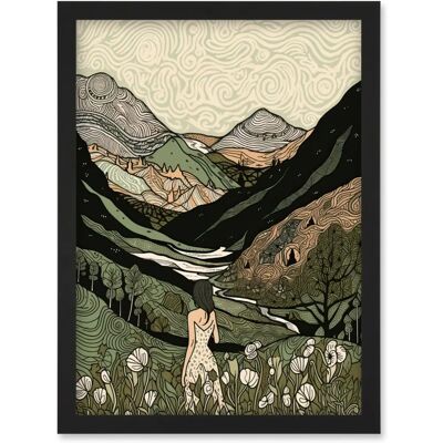 Artery8 - Woman in Flower Field - black - Framed Wall Art Print Artery8 - Woman in Flower Field - black - Framed Wall Art Print