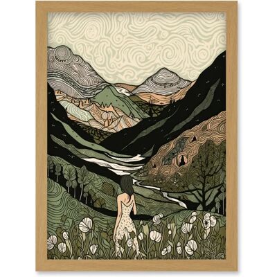 Artery8 - Woman in Flower Field - A4 - Light Oak Frame - Framed Wall Art Artery8 - Woman in Flower Field - A4 - Light Oak Frame - Framed Wall Art