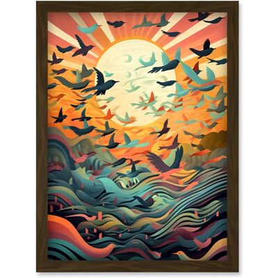 Artery8 - Flock of Birds Sunrise - A4 - Framed - Wall Art Artery8 - Flock of Birds Sunrise - A4 - Framed - Wall Art