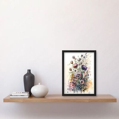 Artery8 - Spring Wildflowers Boho - Black - A4 - Wall Art Artery8 - Spring Wildflowers Boho - Black - A4 - Wall Art