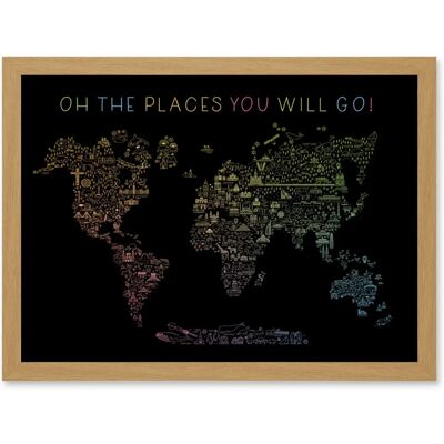 Artery8 - World Travel Landmark Line Map - Framed Wall Art Artery8 - World Travel Landmark Line Map - Framed Wall Art