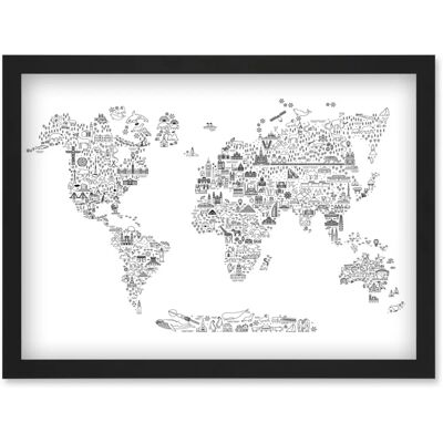 Artery8 - World Travel Icons Map - A4 - Framed Wall Art Print Artery8 - World Travel Icons Map - A4 - Framed Wall Art Print