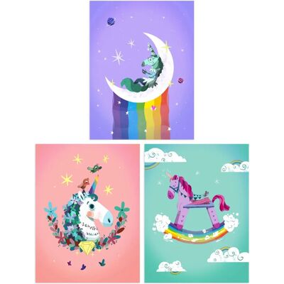 Wee Blue Coo - Unicorns Rainbows - Purple Pink - Wall Art Wee Blue Coo - Unicorns Rainbows - Purple Pink - Wall Art