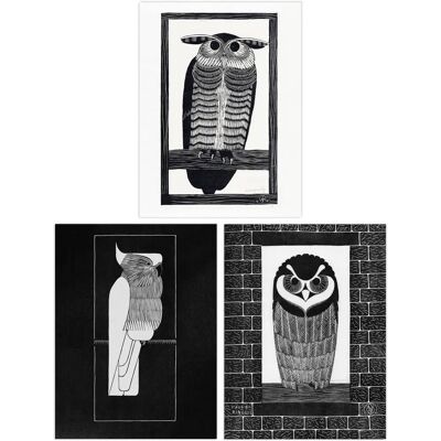 Wee Blue Coo - Julie de Graag Linocut Owl - Black and White Wee Blue Coo - Julie de Graag Linocut Owl - Black and White