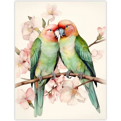 Artery8 - Birds Of A Feather Love Birds Perched On A Cherry Bloom Artery8 - Birds Of A Feather Love Birds Perched On A Cherry Bloom