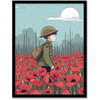 Artery8 Modern Poppy Fields - A4 - Framed - Wall Art Print Artery8 Modern Poppy Fields - A4 - Framed - Wall Art Print