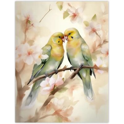 Artery8 - Two Lovebirds - Cherry Blossom - Watercolour - Wall Art Artery8 - Two Lovebirds - Cherry Blossom - Watercolour - Wall Art