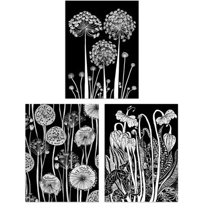 Artery8 - Allium Arisaema - White on Black - Unframed - Wall Art Artery8 - Allium Arisaema - White on Black - Unframed - Wall Art